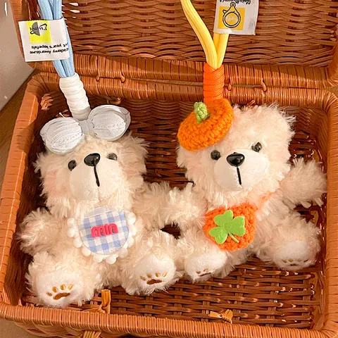 Schattige Beer Pluche Sleutelhanger Zacht Knuffeldier Tas Hanger Met Lint Cartoon Cadeau Voor Meisjes Vrouwen Accessoires