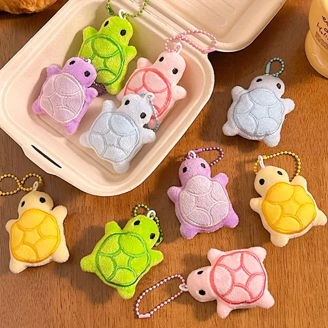 Cartoon Little Turtle Plush Keychain Pendant Soft Stuffed Animal Toy Shell Embroidery Bag Accessory Couple Friends Gift