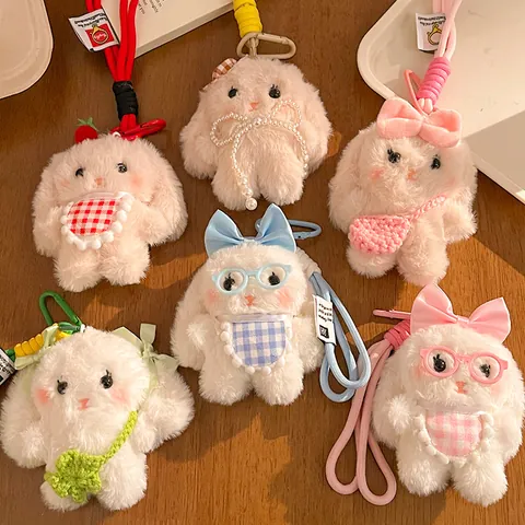 Cartoon Sweet Plush Bunny Keychain Pendant Kawaii Soft Rabbit Doll Bag Ornament Accessory For Women Girls Gift