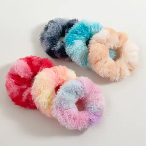 Coletero de Peluche Tie Dye Suave Cabello Degradado Piel Sintética Elástico Soporte para Coleta Mujeres Niñas Invierno Accesorios para el Cabello Simple