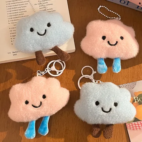 Cute Cartoon Cloud Plush Keychain With Embroidered Smiley Face Soft Bag Hanging Pendant For Women Girls Daily Use Gift