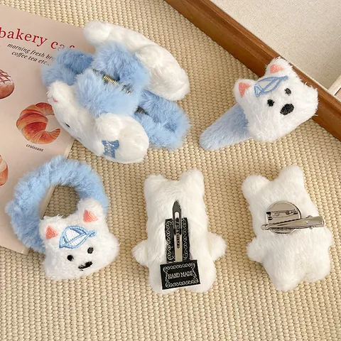 Cute Cartoon Westie Puppy Plush Hair Clip Soft Furry Hair Claw Duckbill Clip Scrunchie Brooch Sweet Daily Hair Accessory Women Girls