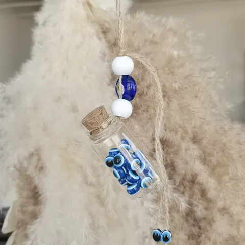 Turkish Blue Evil Eye Glass Bottle Hanging Ornament With Cork Hemp Rope Nazar Protection Amulet Home Car Wall Decoration