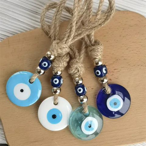 Nazar Evil Eye Hanging Ornament Glass Bead Jute Rope Wall Hanging Amulet Protection Home Car Interior Decoration Ethnic Tassel Pendant