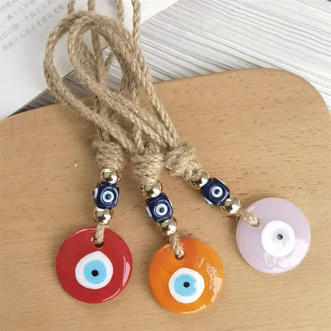 Nazar Evil Eye Hanging Ornament Glass Bead Jute Rope Wall Hanging Amulet Protection Home Car Interior Decoration Ethnic Tassel Pendant