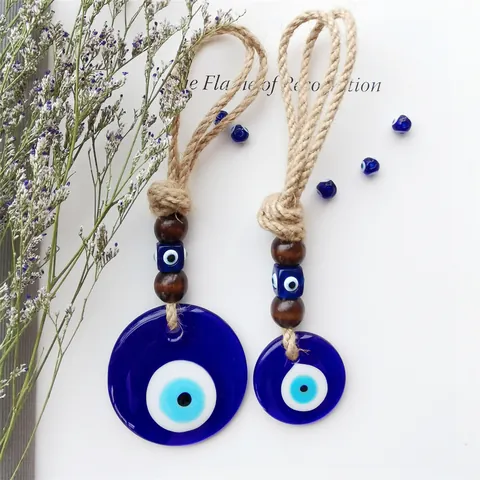 Handgefertigt Türkisch Böser Blick Glas Wandbehang Ornament Blau Nazar Perle Holz Dekor Schutz Amulett Haus Auto Charme