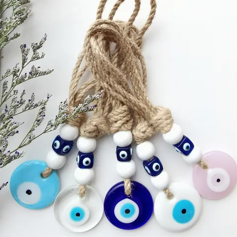 Handgefertigt Türkisch Böses Auge Wandbehang Deko Glas Nazar Perle Ornament Mit Hanfseil Für Zuhause Büro Auto Schutz Geschenk