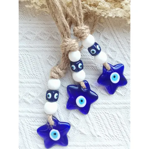 Handgemachte Türkische Böser Blick Glas Stern Herz Rund Anhänger Hanfseil Haus Auto Deko Nazar Amulett Schutz Ornament