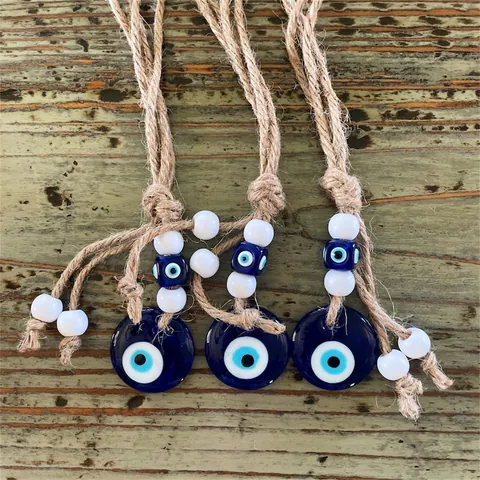 Handgewebter Türkischer Nazar Böser Blick Wandbehang Ornament Glasanhänger Für Home Dekor Auto Tasche Zubehör Blau Weiß