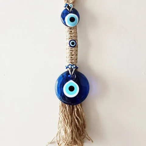 Turkish Evil Eye Blue Glass Wall Hanging Ornament Hand-Woven Hemp Rope Tassel Nazar Amulet For Home Living Room Bedroom Decoration
