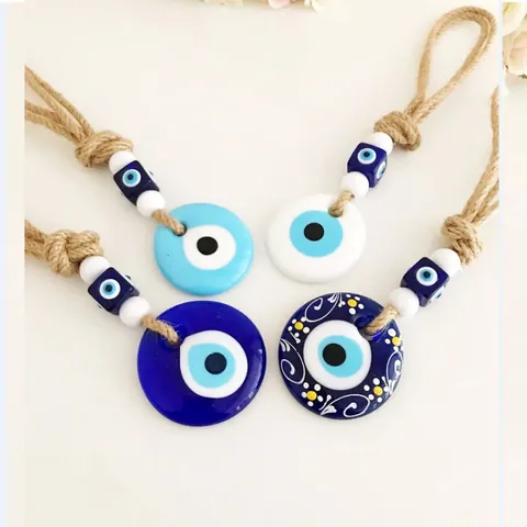 Handmade Turkish Blue Evil Eye Wall Hanging Ornament With Hemp Rope Nazar Beads Protection Amulet Home Car Decorative Pendant