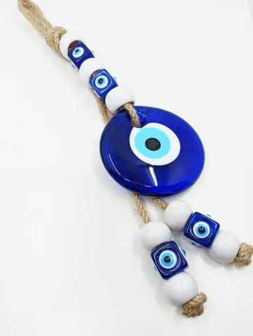 Handgefertigt Glas Böses Auge Wandbehang Nazar Amulett Zuhause Dekor Ornament Mit Hanfseil Schutz Blau Weiß Wandkunst