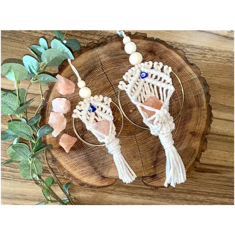 Ornamento Bohémien Fatto a Mano Macrame Malocchio Con Pietra Naturale Grezza Da Appendere Per Specchietto Auto Casa Nappa