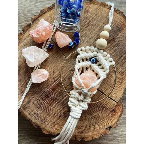Ornamento Bohémien Fatto a Mano Macrame Malocchio Con Pietra Naturale Grezza Da Appendere Per Specchietto Auto Casa Nappa