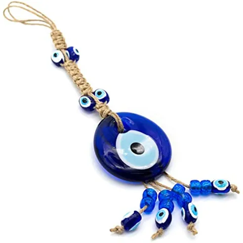 Turkish Blue Evil Eye Hanging Ornament Handmade Glass Nazar Amulet With Jute Rope Tassel For Home Wall Car Decor Protection