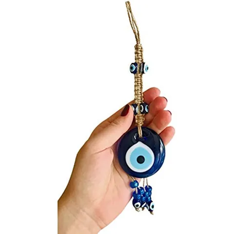 Turkish Blue Evil Eye Hanging Ornament Handmade Glass Nazar Amulet With Jute Rope Tassel For Home Wall Car Decor Protection