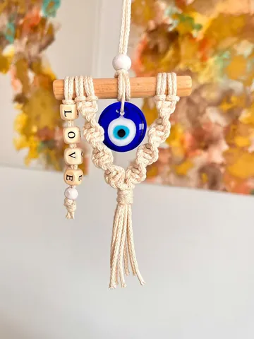 Handmade Woven Evil Eye Ornament Bohemian Cotton Rope Wood Tassel Pendant Home Car Wall Hanging Decoration Amulet