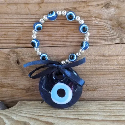 Türkisches Blaues Auge Glas Hängeornament Mit Satin Schleife Nazar Schutzamulett Für Zuhause Auto Wanddekoration Geschenk