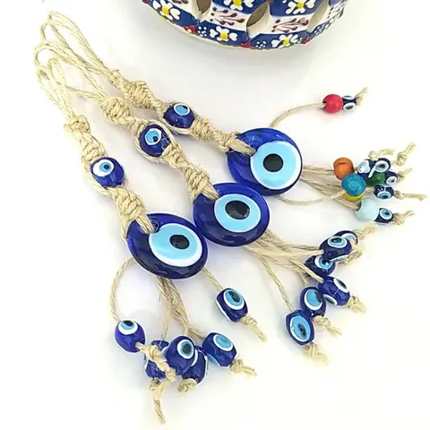 Turkish Evil Eye Nazar Hanging Ornament Handmade Woven Hemp Rope Glass Bead Wall Car Decor Protection Luck Charm Gift