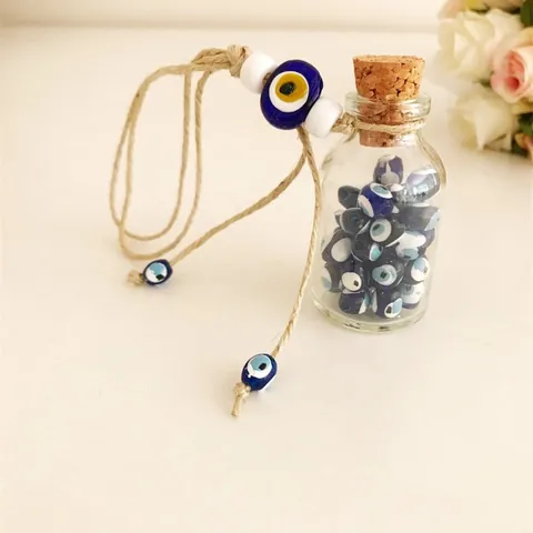 Mini Glas Wunschflasche Böses Auge Anhänger Mit Korken Hanfseil Türkische Nazar Perle Hängende Dekoration Für Auto Haus Interieur Geschenk