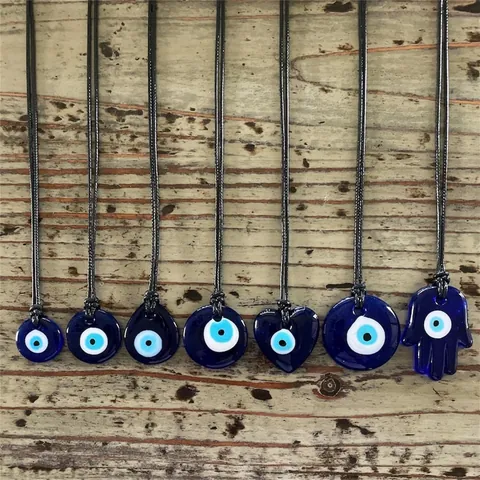 Blue Glass Evil Eye Pendant Nazar Hamsa Hand Heart Shape Hanging Ornament For Car Home Wall Decoration Ethnic Handmade Charm