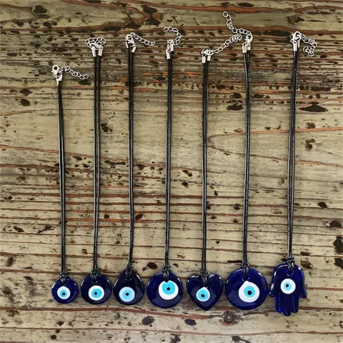 Blue Glass Evil Eye Pendant Nazar Hamsa Hand Heart Shape Hanging Ornament For Car Home Wall Decoration Ethnic Handmade Charm