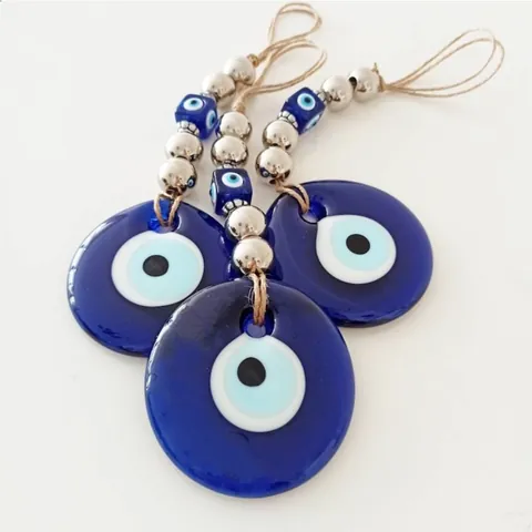 Ornamento Appeso in Vetro Malocchio Turco Perlina Nazar Blu Con Corda di Juta Perline in Lega d'Argento per Decorazione Casa Auto Muro