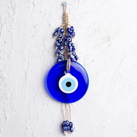Turkish Evil Eye Glass Hanging Ornament Handmade Woven Hemp Rope Nazar Bead Wall Decor Protection Charm Home Decoration