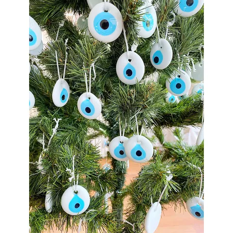 Handmade Cotton Rope Christmas Tree Hanging Turkey Evil Eye Pendant Blue Glass Nazar Ornament Home Decor Protection Charm