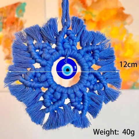 Decorazione da Parete in Macramé Fatta a Mano Malocchio Boho Corda di Cotone Ciondolo con Perla di Vetro Amuleto per Casa Auto
