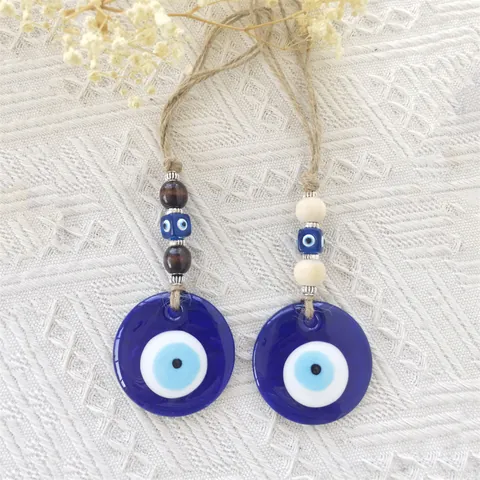 Handgefertigter Türkischer Anhänger Mit Bösem Blick Blaue Glas Nazar Amulett Mit Holzperlen Hanfseil Boho Home Dekor Auto Anhänger Schutz Geschenk