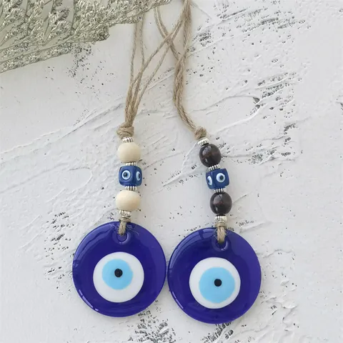 Handgefertigter Türkischer Anhänger Mit Bösem Blick Blaue Glas Nazar Amulett Mit Holzperlen Hanfseil Boho Home Dekor Auto Anhänger Schutz Geschenk
