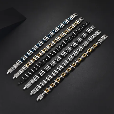 Mode Industriële Roestvrijstalen Kettingarmband Voor Heren Dames Hip Hop Klinknagel Schakel Sieraden Vouwsluiting Stoer Accessoire