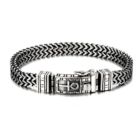 Vintage Edelstahl Geflochtenes Kettenarmband Für Herren Hip Hop Biker Schmuck Mit Ankh Kreuz Symbol Geschenk