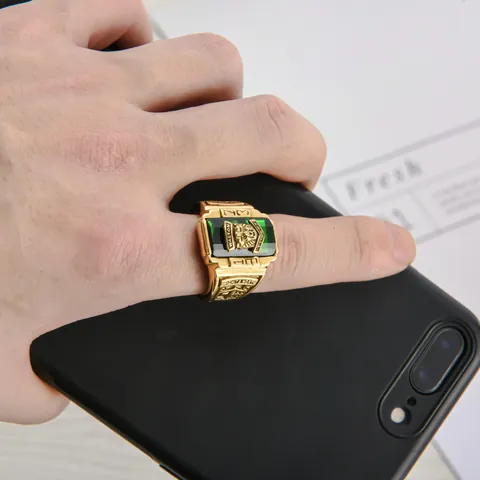 Anello Champion Walton Tigers in Acciaio Inossidabile Vintage Da Uomo Placcato Oro Retro Anello Sigillo Commemorativo Con Gemma Quadrata