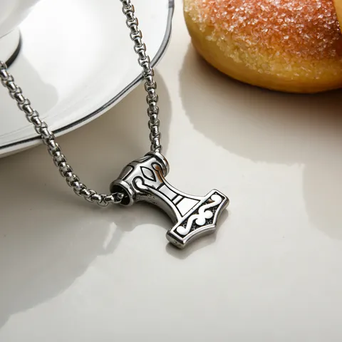 Vintage Stainless Steel Thor's Hammer Mjolnir Pendant Necklace Norse Viking Celtic Knot Ram Head Rock Punk Men's Jewelry