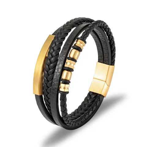 Men Multilayer Braided Microfiber Leather Bracelet With Stainless Steel Magnetic Clasp Punk Retro Fashion Jewelry Gift