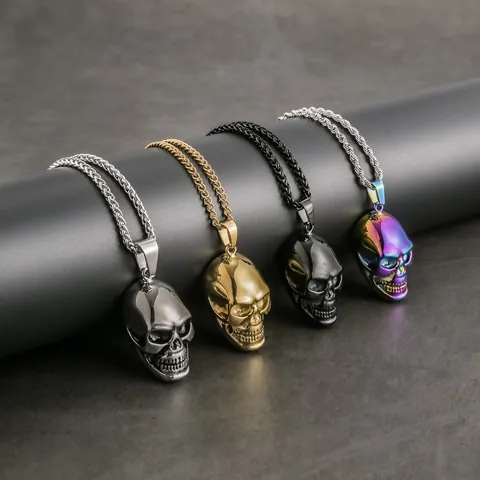 Collana con Ciondolo a Forma di Teschio in Acciaio Inossidabile Vintage da Uomo Oro Argento Nero Punk Gotico Gioielli Rock Regalo