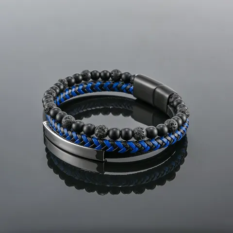 Herren Mehrschichtig Geflochtenes Lederarmband Natur Lavastein Edelstahl Magnetverschluss Punk Schmuck Geschenk Für Männer