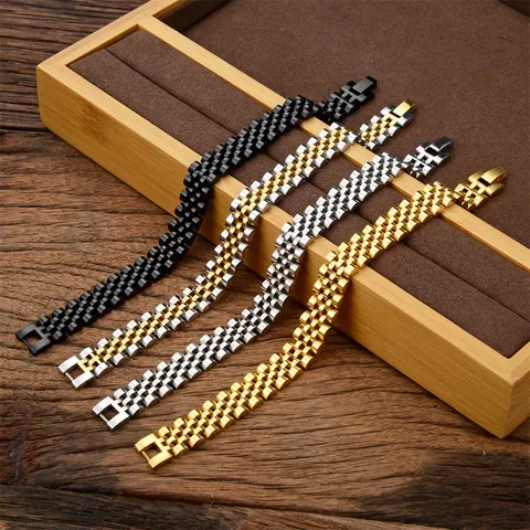 Bracciale da Uomo Regolabile in Acciaio Inossidabile Stile Cinturino Orologio a Cinque Sfere Jubilee con Targhetta Curva Incisibile