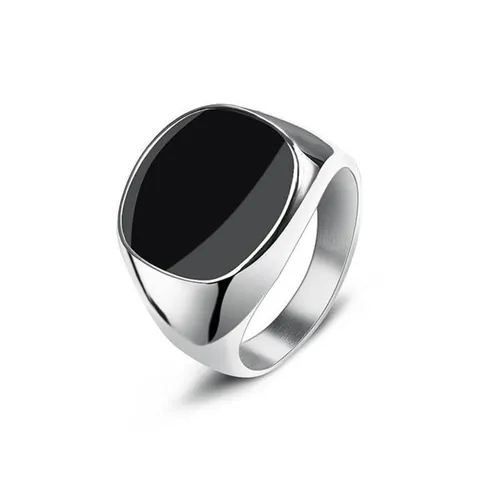 Anello a Sigillo Hip Hop in Acciaio al Titanio Colore Oro Argento Acciaio Inossidabile Smalto Nero Anello Quadrato per Uomo Gioielli Unisex