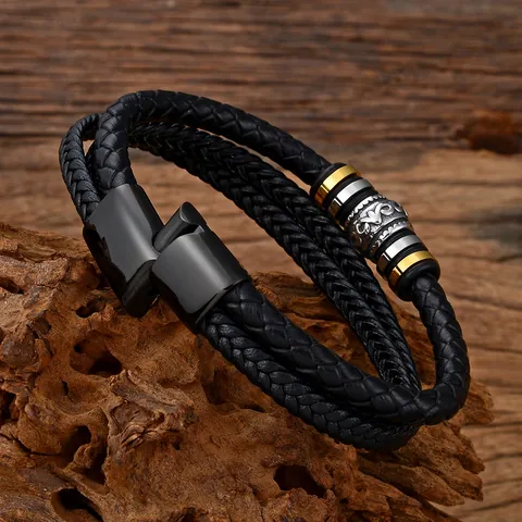 Herren Vintage Mehrlagiges Geflochtenes Lederarmband Mit 316L Edelstahl Magnetverschluss Punk Handschmuck Geschenk