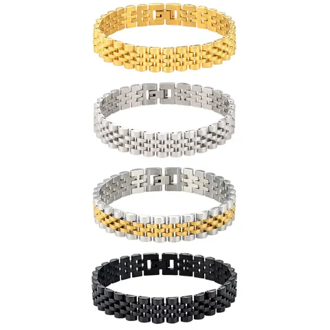 Bracciale da Uomo Regolabile in Acciaio Inossidabile Stile Cinturino Orologio a Cinque Sfere Jubilee con Targhetta Curva Incisibile