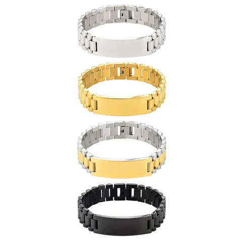 Bracciale ID in Acciaio Inossidabile 304 a Cinturino d'Orologio Catena con Piastra Metallica Liscia Gioielli per Uomo Donna