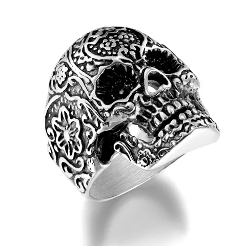 Anello Vintage Gotico Teschio Scorpione Uomo Acciaio Inossidabile Punk Biker Gioielli Con Zirconia Rosso Blu Intarsiato Retro Argento Nero