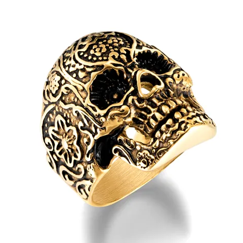 Anello Vintage Gotico Teschio Scorpione Uomo Acciaio Inossidabile Punk Biker Gioielli Con Zirconia Rosso Blu Intarsiato Retro Argento Nero