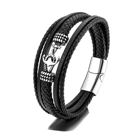 Herren Mehrlagiges Geflochtenes Mikrofaser Lederarmband Mit Edelstahl Magnetverschluss Anker Knoten Punk Vintage Schmuck