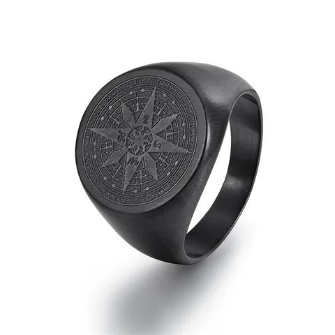 Anello con Sigillo a Bussola in Acciaio Inossidabile Vintage per Uomo Anello Nautico Vichingo Vegvisir Gioielli Punk Retro