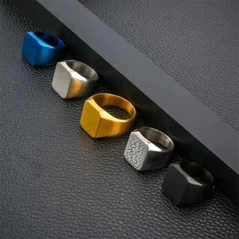 Anello Sigillo Uomo Acciaio Inossidabile Vintage Faccia Quadrata Minimalista Lucido Band Punk Moda Gioielli Regalo