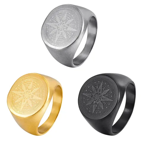 Anello con Sigillo a Bussola in Acciaio Inossidabile Vintage per Uomo Anello Nautico Vichingo Vegvisir Gioielli Punk Retro